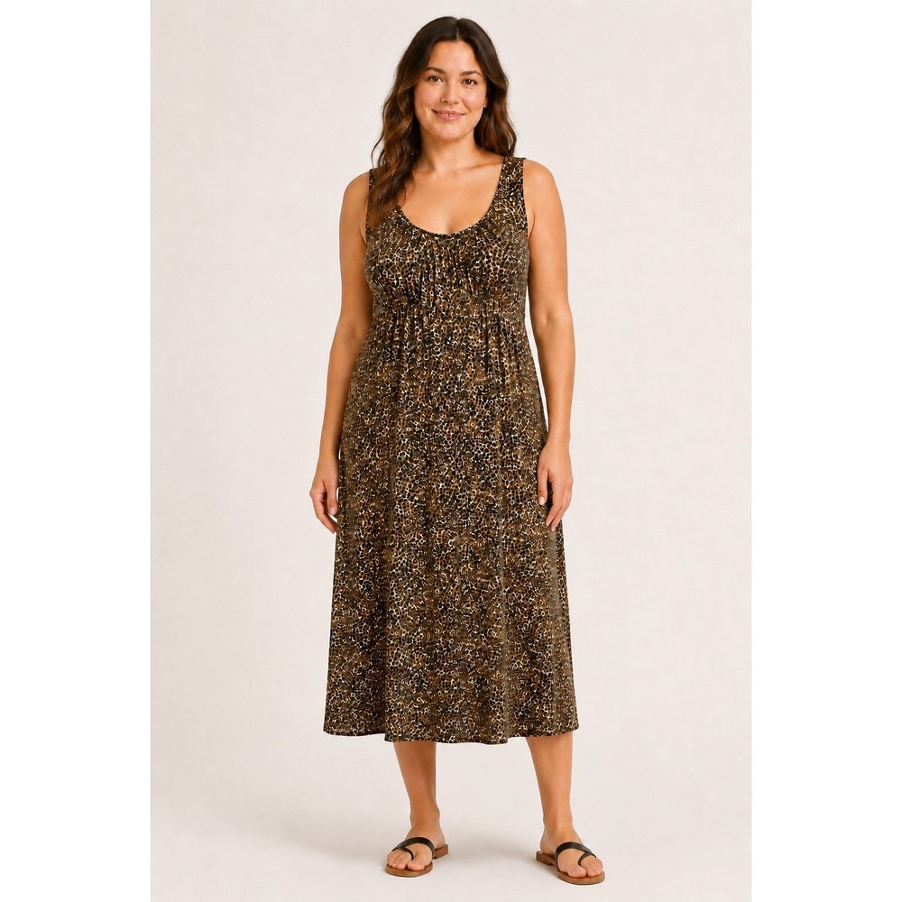 Old Navy Womens XL Cheetah Print Sleeveless Midi Sun Dress Pajama Lounge Comfort